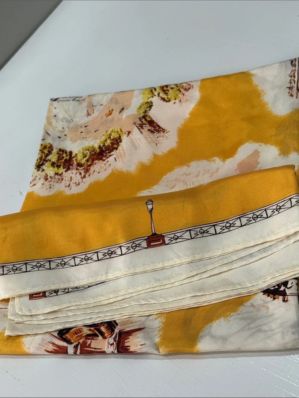Parisian Paris France Landmark Scarf Mustard Yellow VINTAGE Excellent Unique